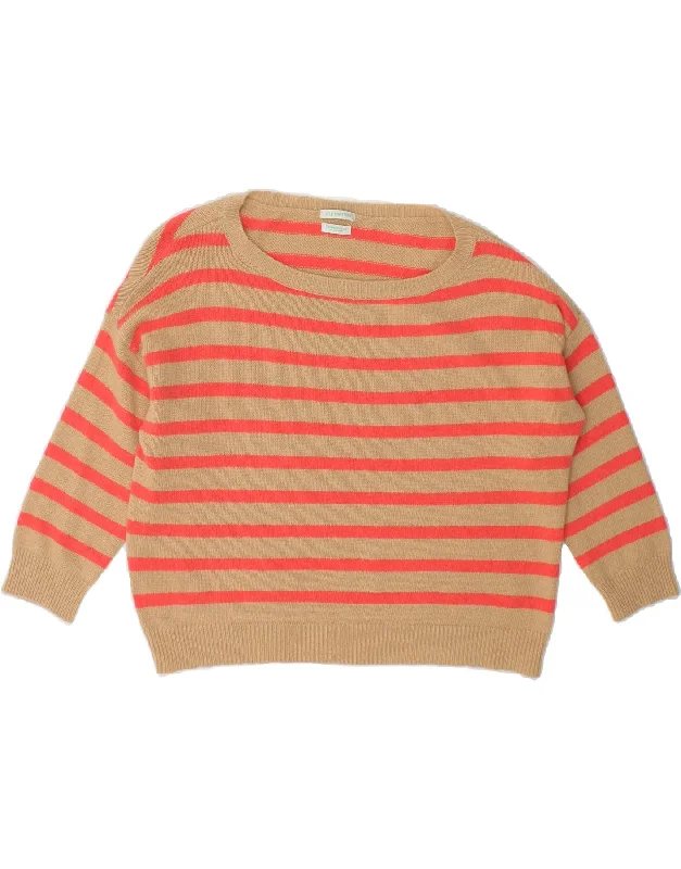 BENETTON Womens Boat Neck Jumper Sweater UK 16 Large Beige Striped