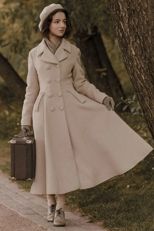 Vintage inspired Beige Long wool coat 3228