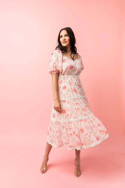 Value Deals Puff Sleeve Tiered Chiffon Midi Dress