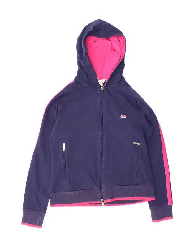 ELLESSE Womens Zip Hoodie Sweater UK 12 Medium Navy Blue Cotton