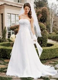 New Markdowns David's Bridal Chiffon A-line corset back v9409 IVORY