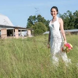 Exclusive Access David's Bridal Chiffon Gown with High Slit and Halter Tie Back