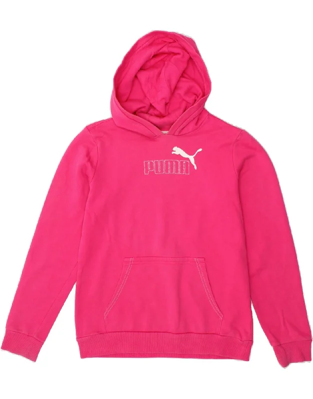 PUMA Womens Graphic Hoodie Jumper UK 10 Small Pink Colourblock Cotton