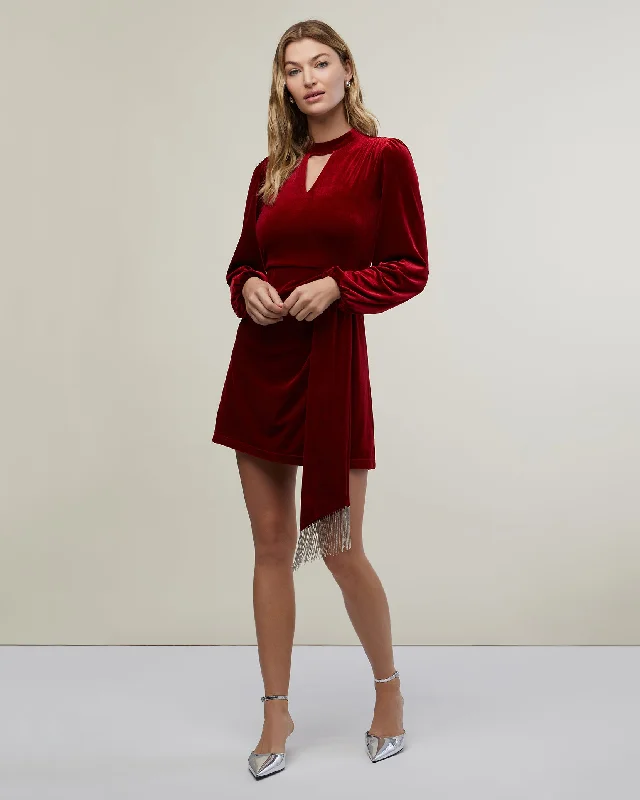 Price Break Stretch Velvet  V-neck Mini Dress